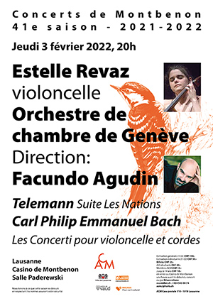 Affiche de l'évènement 41e saison des Concerts de Montbenon – Estelle Revaz & Facundo Agudin avec l'OCG