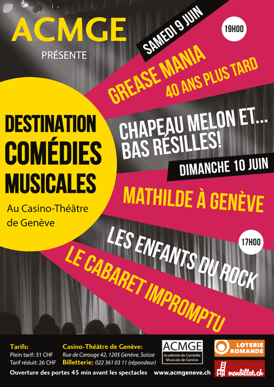 Affiche de l'évènement Académie Comédie Musicale de Genève  – Destination Comédies Musicales