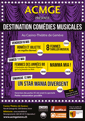 Affiche de l'évènement Académie Comédie Musicale de Genève  – Destination Comédies Musicales