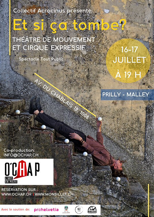Affiche de l'évènement Programmation O'Chap: Théâtre de mouvement et cirque expressif – Acrocinus – Et si ça tombe?