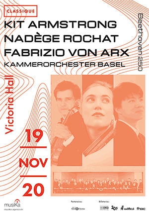 Affiche de l'évènement Avec le Kammerorchester Basel – Kit Armstrong, Nadège Rochat & Fabrizio von Arx