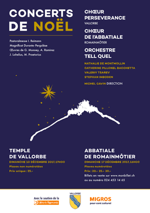 Affiche de l'évènement Chœur de l'Abbatiale de Romainmôtier et Chœur Persévérance de Vallorbe – Concert de Noël