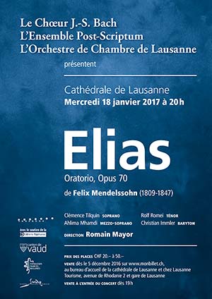 Affiche de l'évènement Choeur Bach, Ensemble Post-Scriptum et OCL – Elias de Felix Mendelssohn