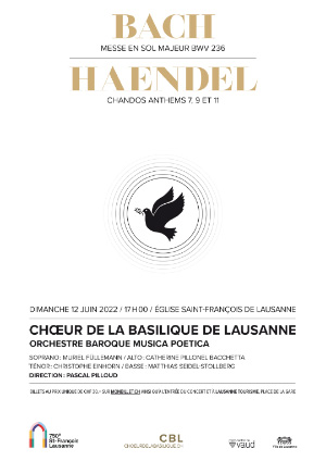 Affiche de l'évènement Chœur de la Basilique de Lausanne – Orchestre baroque Musica Poetica – Bach & Haendel