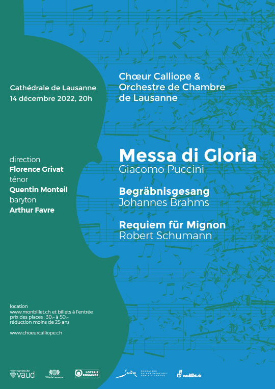 Affiche de l'évènement Chœur Calliope & Orchestre de Chambre de Lausanne – Messa di Gloria – Giacomo Puccini