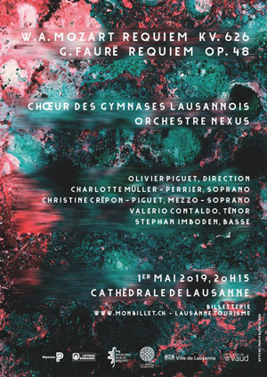 Affiche de l'évènement Chœur des Gymnases Lausannois & Orchestre Nexus – Requiem – Mozart et Fauré