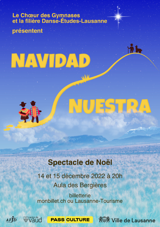 Affiche de l'évènement Spectacle de danse de l'AFJD et concert du Chœur des Gymnases Lausannois – Navidad nuestra d'Ariel Ramirez