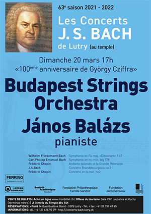Affiche de l'évènement Concerts J.S. Bach de Lutry - 63e saison – Budapest Strings Orchestra
