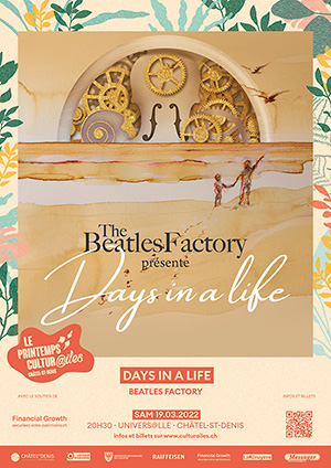 Affiche de l'évènement Les Cultur@iles - Musique – Beatles Factory – Days in a Life