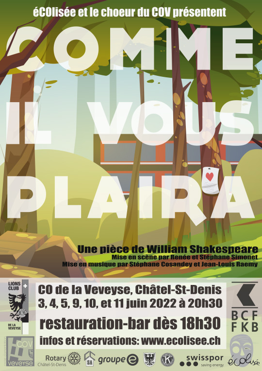 Affiche de l'évènement Présenté par Écolisée et le chœur du COV – Comme il vous plaira - William Shakespeare