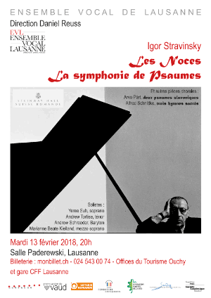 Affiche de l'évènement Ensemble vocal de Lausanne – Igor Stravinsky, Les Noces