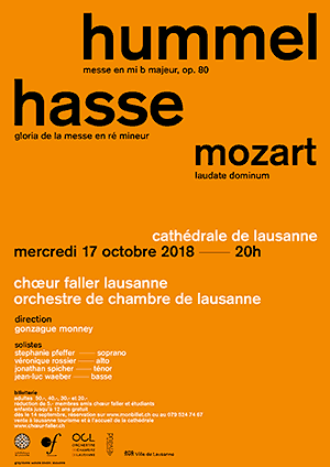 Affiche de l'évènement Choeur Faller Lausanne – Hummel, Hasse et Mozart