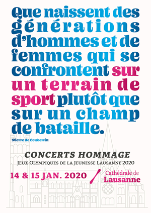 Affiche de l'évènement Jeux Olympiques de La Jeunesse Lausanne 2020 – Hommage à Pierre de Coubertin