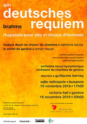 Affiche de l'évènement Laudate Deum en choeur de chambre & le Motet de Genève – Ein deutsches Requiem - Brahms
