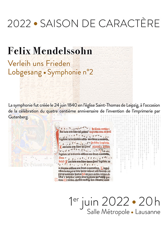 Affiche de l'évènement Laudate Deum en choeur de chambre – Mendelssohn – Symphonie nº2 Lobgesang
