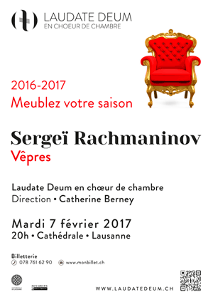 Affiche de l'évènement Laudate Deum en chœur de chambre – Rachmaninov, Les Vêpres