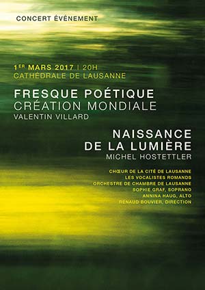 Affiche de l'évènement Choeur de la Cité, Les Vocalistes Romands, OCL – Naissance de la Lumière & Fresque Poétique