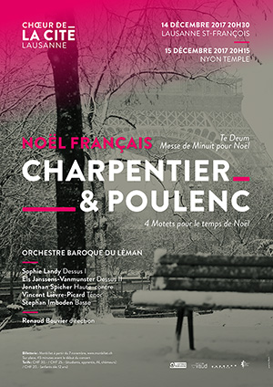 Affiche de l'évènement Choeur de la Cité de Lausanne et Orchestre Baroque du Léman – Noël Français : Charpentier et Poulenc