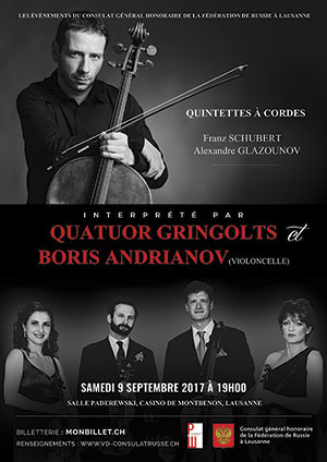 Affiche de l'évènement Franz Schubert et Alexandre Glazounov – Quatuor Gringolts & Boris Andrianov