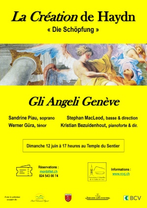 Affiche de l'évènement Rencontres culturelles de la Vallée de Joux – avec Gli Angeli Genève – Die Schöpfung – La Création de Joseph Haydn