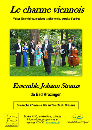 Affiche de l'évènement Rencontres culturelles de la Vallée de Joux  – Le charme viennois – Ensemble Johann Strauss