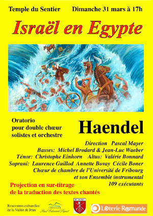 Affiche de l'évènement Rencontres culturelles de la Vallée de Joux – Haendel, Israël en Égypte