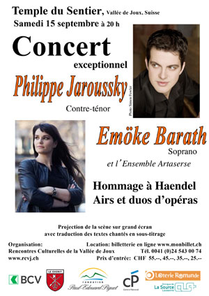 Affiche de l'évènement Rencontres culturelles de la Vallée de Joux – Philippe Jaroussky & Emöke Barath
