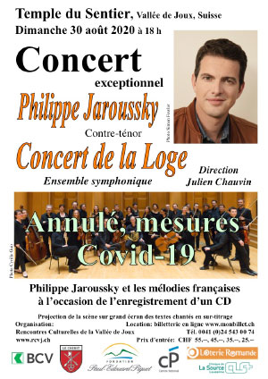 Affiche de l'évènement Rencontres culturelles de la Vallée de Joux – Philippe Jaroussky