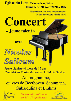 Affiche de l'évènement Rencontres culturelles de la Vallée de Joux – Récital de piano avec Nicolas Salloum