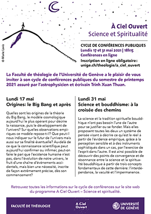 Affiche de l'évènement À Ciel Ouvert - Faculté de théologie UNIGE – Science et bouddhisme: à la croisée des chemins