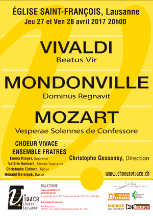 Affiche de l'évènement Chœur Vivace – Vivaldi, Mondonville & Mozart